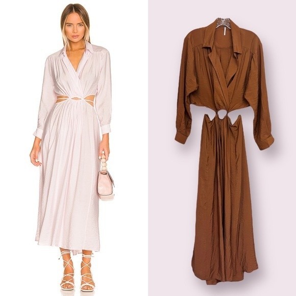 Revolve YFB Derby Dress Brown Cutout Maxi Collared Long Sleeve Womens Size Large - Picture 1 of 12